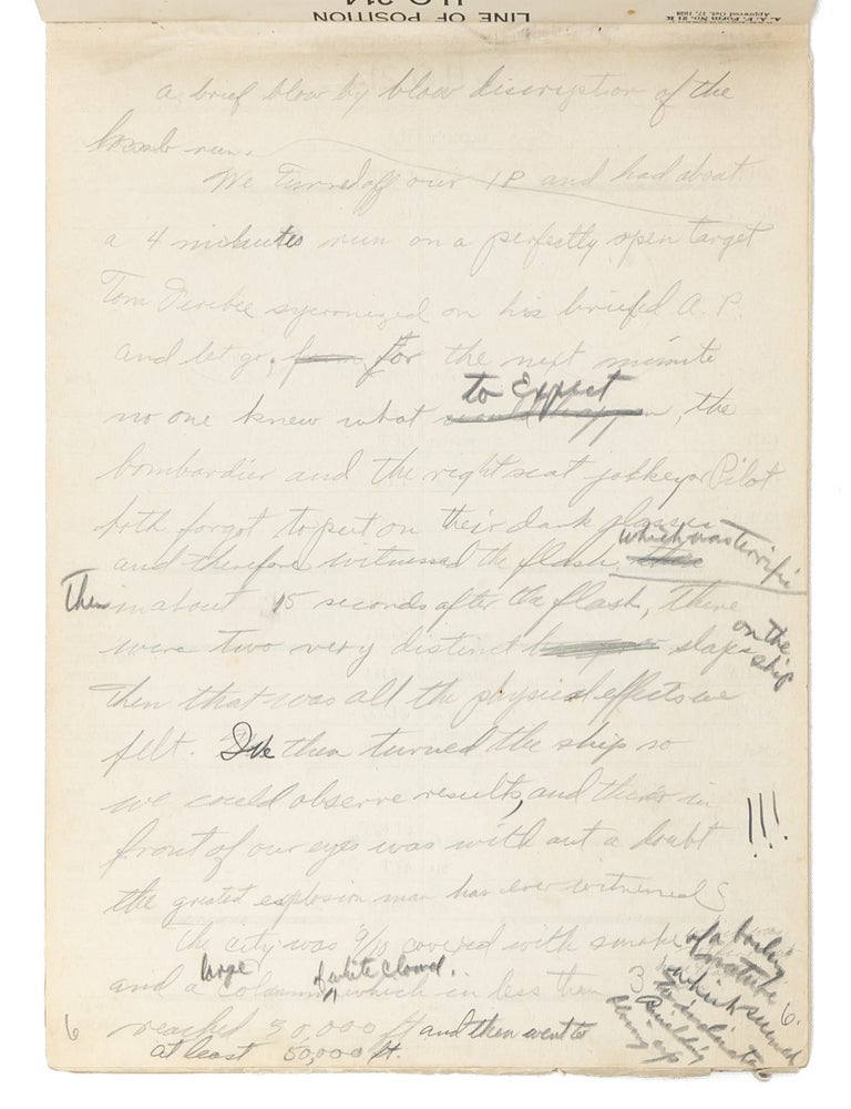In-flight autograph record of the bombing of Hiroshima, written by the co-pilot of the 'Enola Gay'