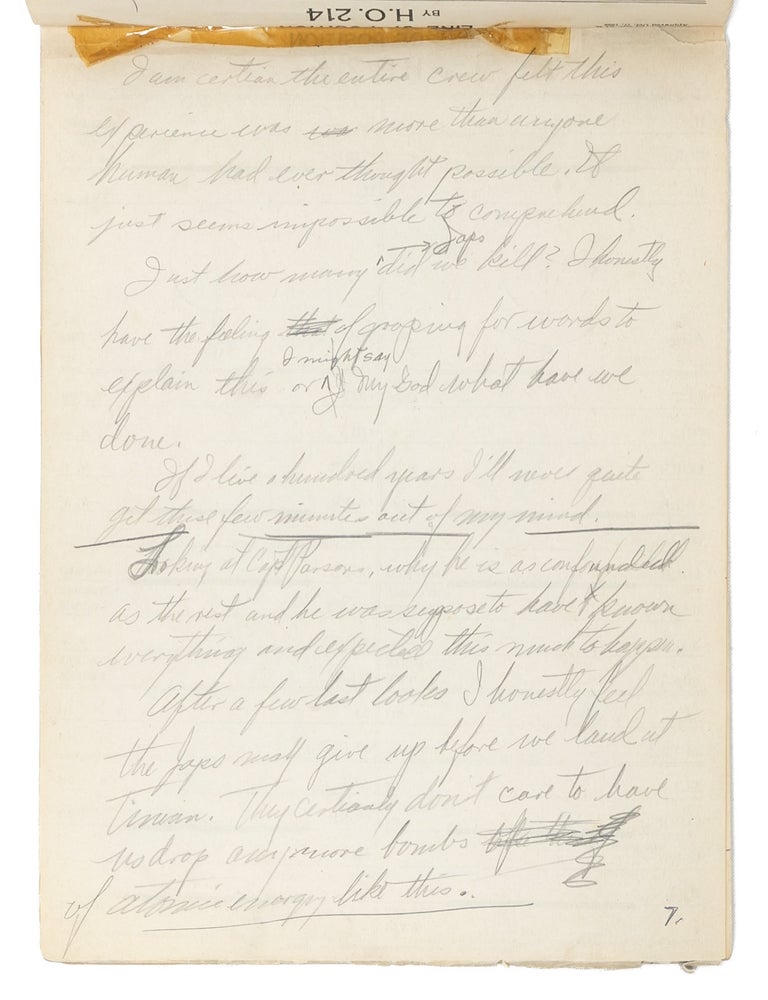 In-flight autograph record of the bombing of Hiroshima, written by the co-pilot of the 'Enola Gay'
