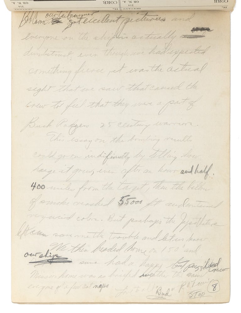 In-flight autograph record of the bombing of Hiroshima, written by the co-pilot of the 'Enola Gay'