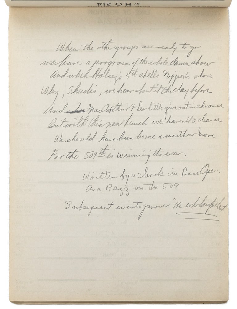 In-flight autograph record of the bombing of Hiroshima, written by the co-pilot of the 'Enola Gay'
