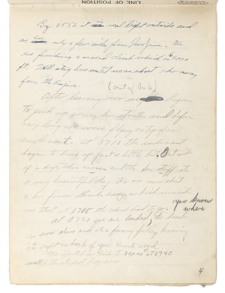 In-flight autograph record of the bombing of Hiroshima, written by the co-pilot of the 'Enola Gay'