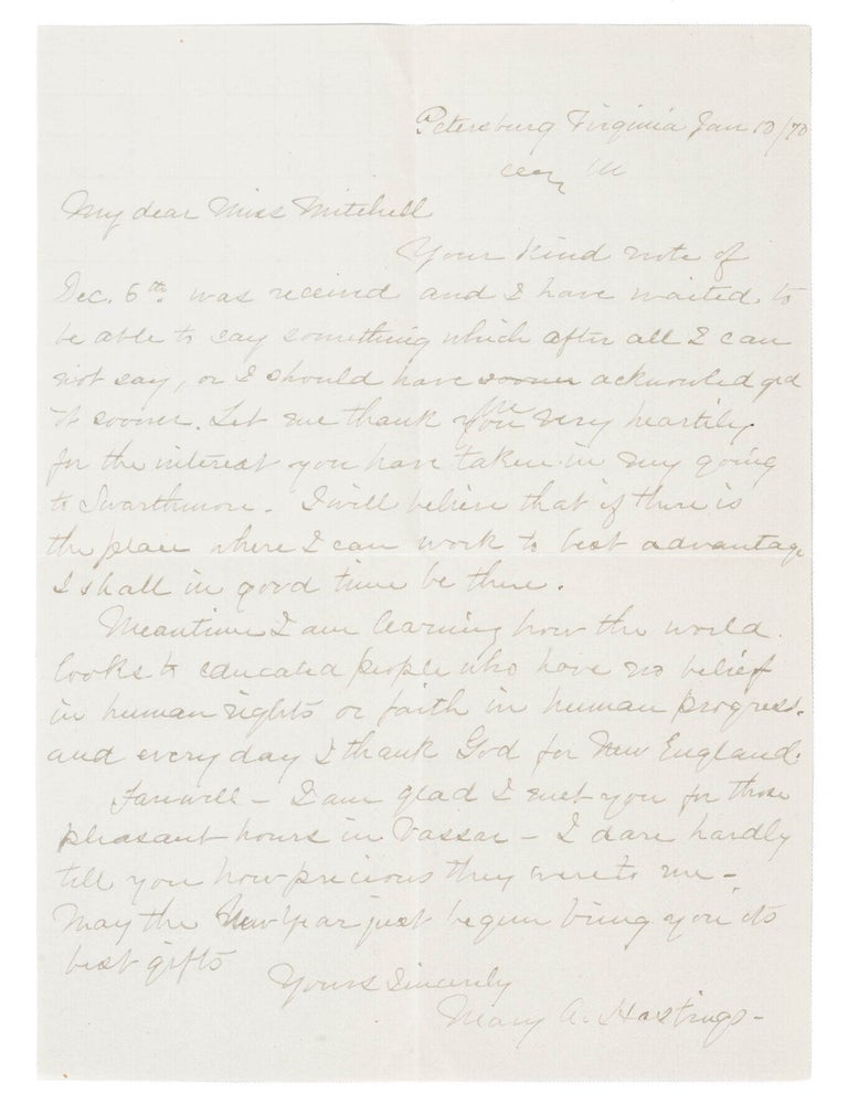 Correspondence between astronomer Maria Mitchell and science educator Mary A. Hastings