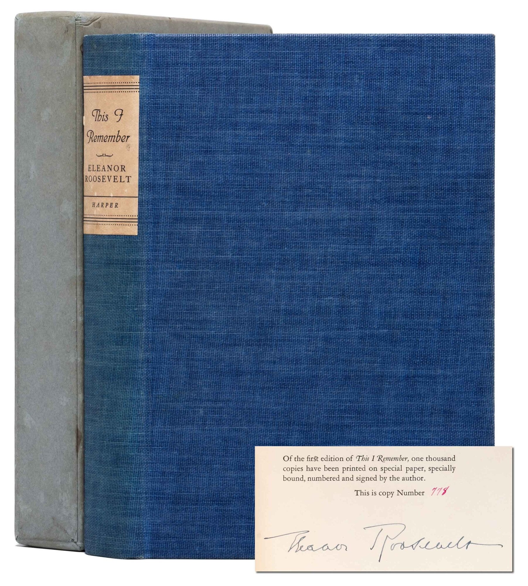 (Item #8144) This I Remember (Signed limited edition). Eleanor Roosevelt.