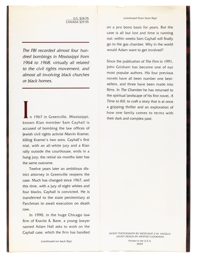 The Chamber (Presentation copy to Grisham's literary agent)