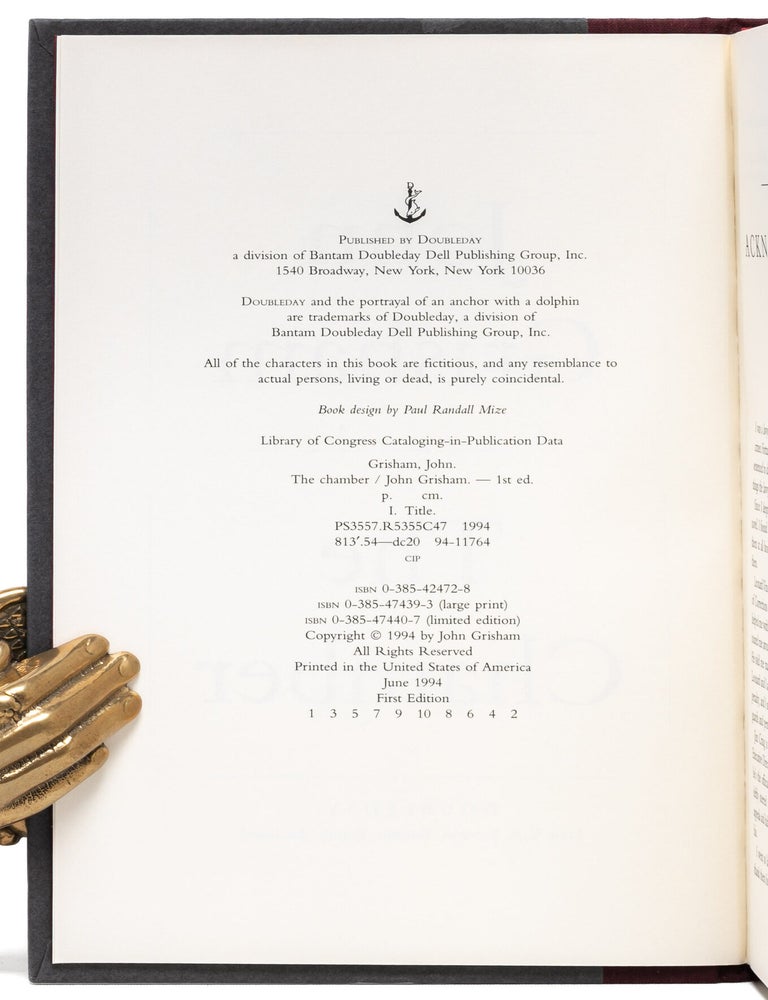 The Chamber (Presentation copy to Grisham's literary agent)