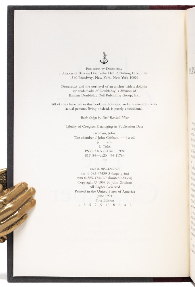 The Chamber (Presentation copy to Grisham's literary agent)