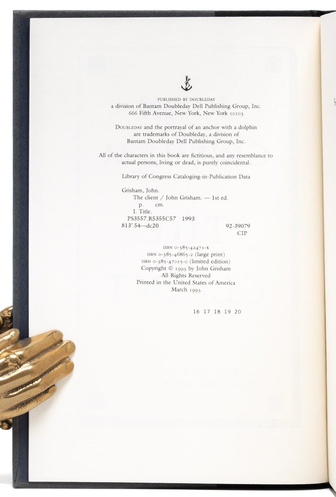 The Client (Inscribed to Grisham's literary agent)