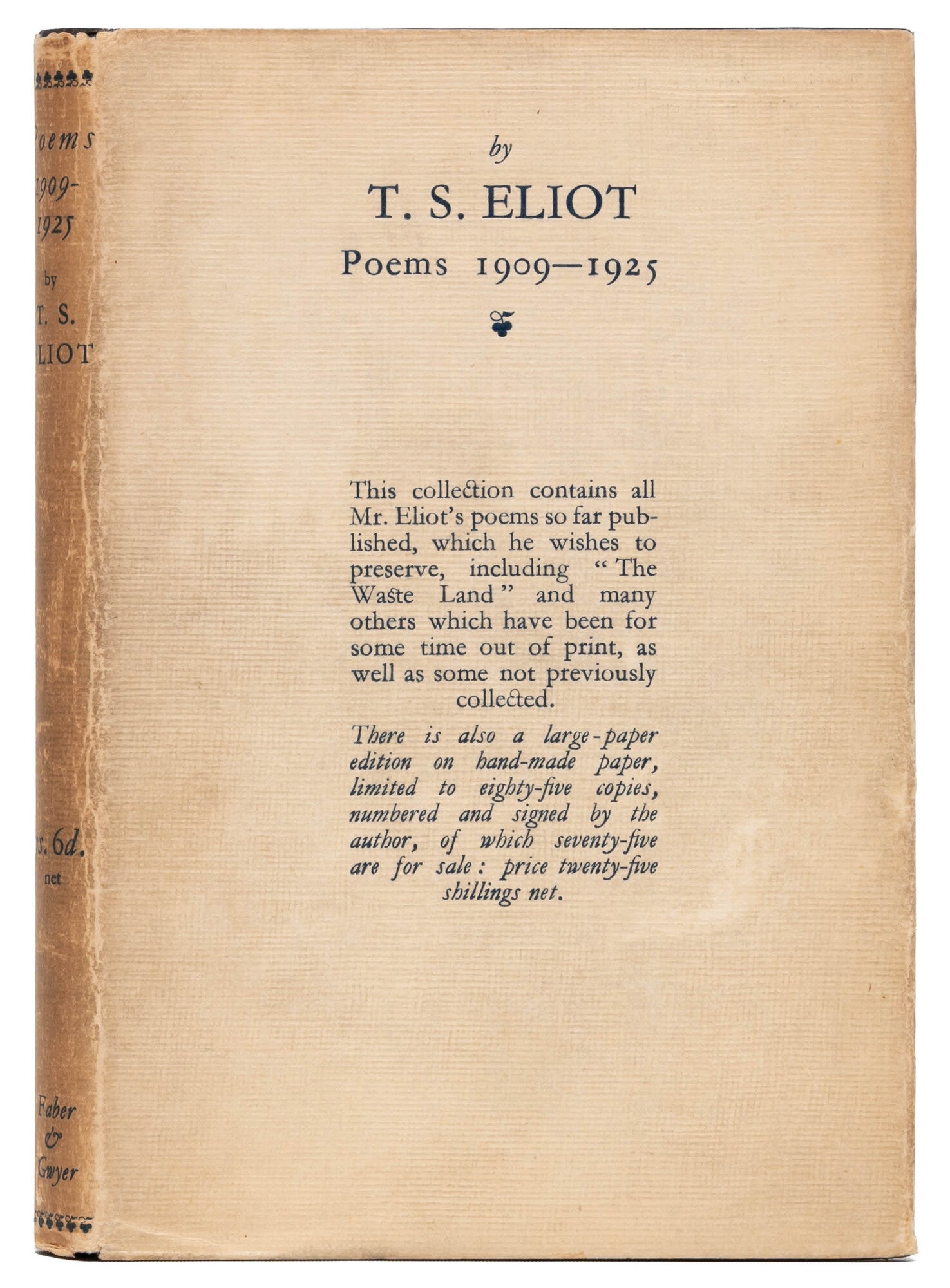 (Item #8217) Poems 1909-1925. T. S Eliot.