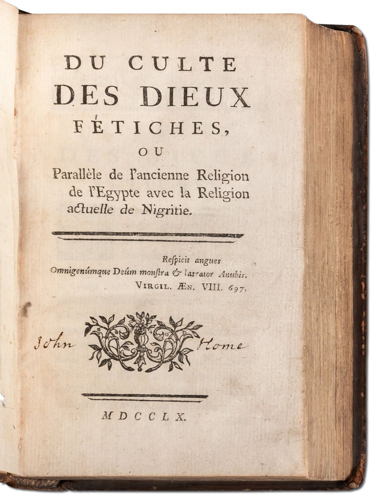 Du culte des dieux f&eacute;tiches [Bound with:] A Treatise on the Putrid and Remitting Marsh Fever (David Hume's copy)