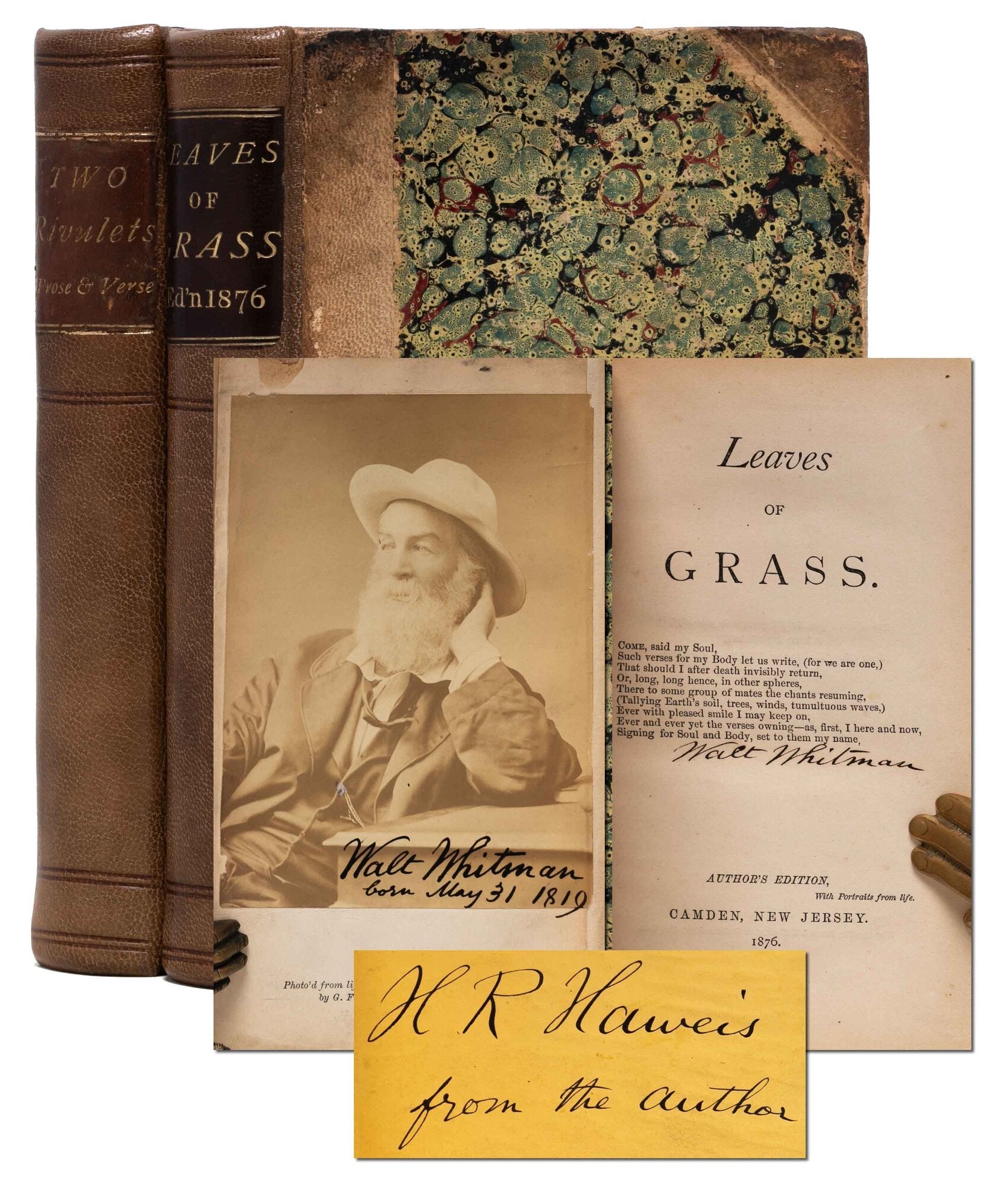 (Item #8322) Leaves of Grass [with:] Two Rivulets (Signed and inscribed). Walt Whitman.